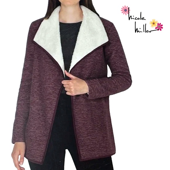 Nicole Miller Cardigan Sweater Jacket Duster Cozy Sherpa Lined Large Lapel - Picture 1 of 10